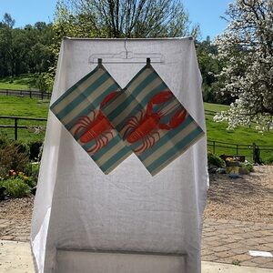 Striped Blue Lobster Cotton Tea Towels - Set of 2